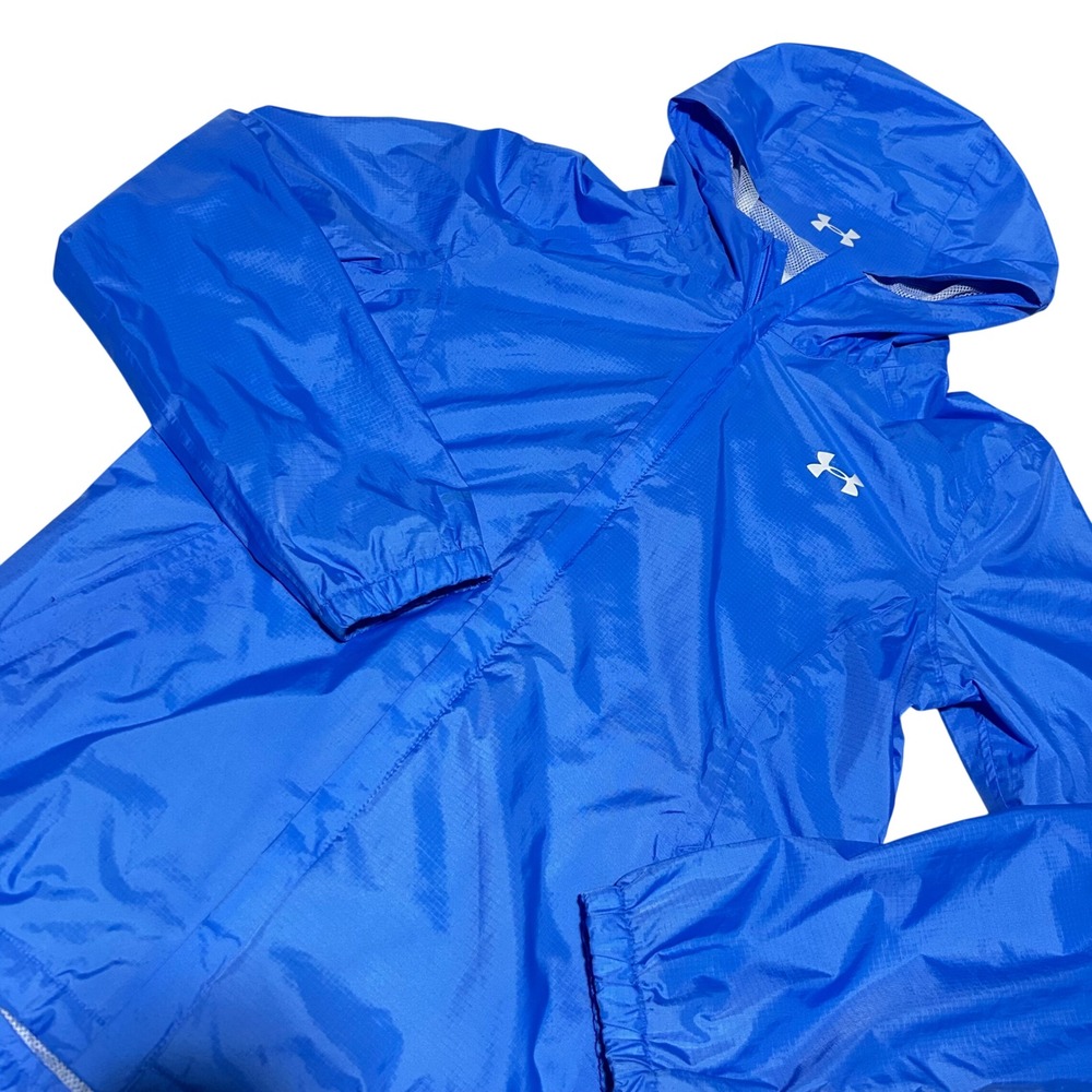 Under Armour Windbreaker Jacket Womens XS Light Blue Hooded Mesh Lined Ripstop